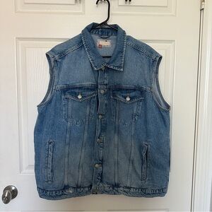 Pilcro Blue Denim Vest with Tan Label